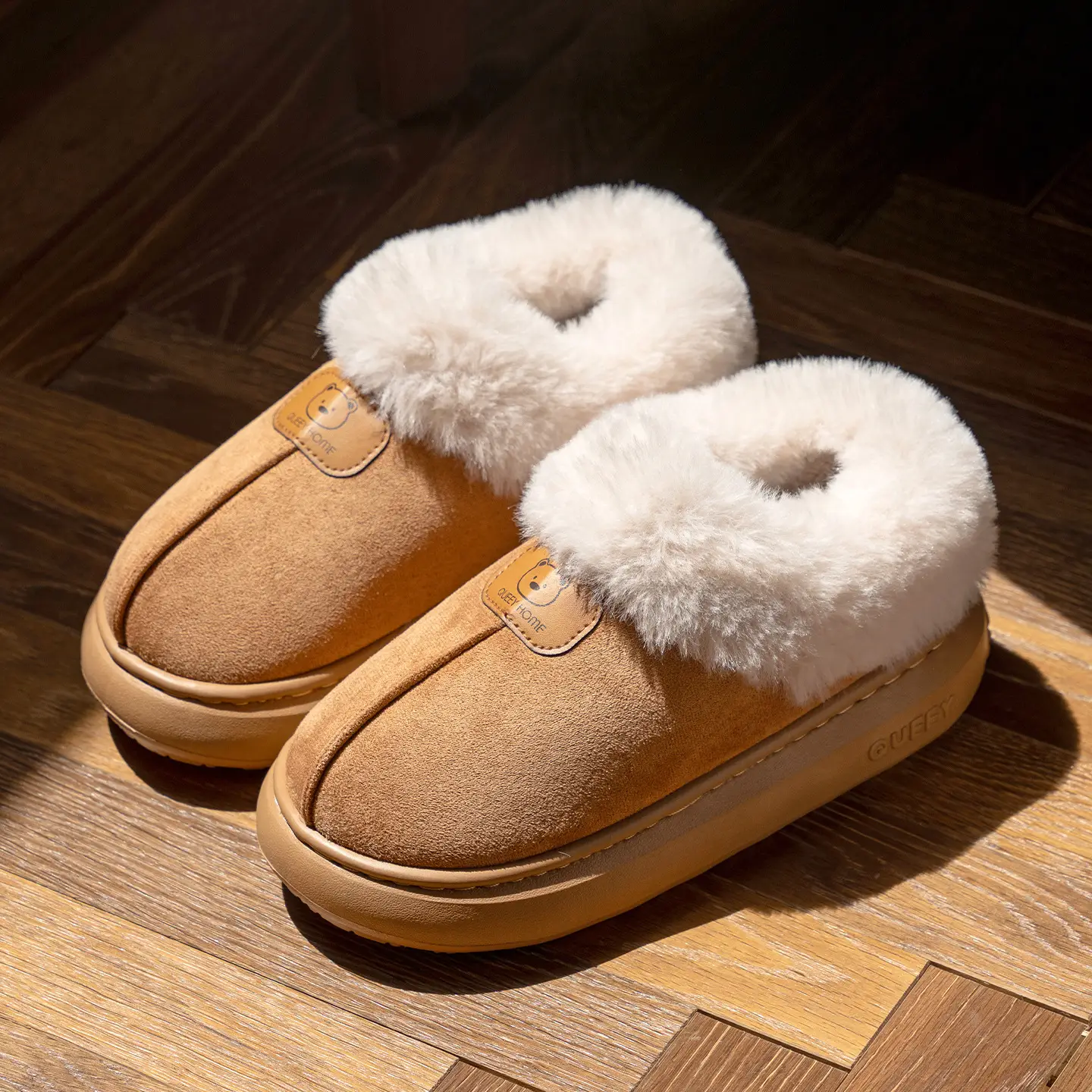 Women Warm Faux Fur Heel Slippers Brown Winter - Image 2