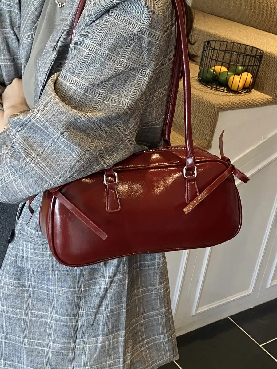 Women's Red Leather Satchel Shoulder Bag 2025 - Image 7