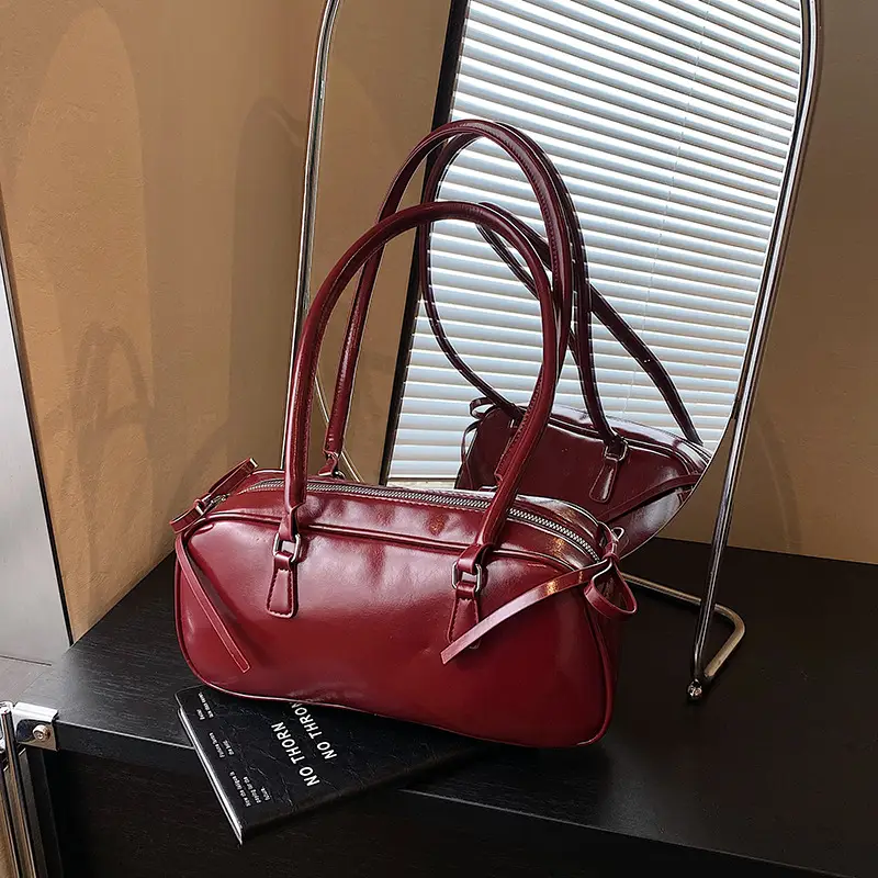 Women's Red Leather Satchel Shoulder Bag 2025 - Image 2