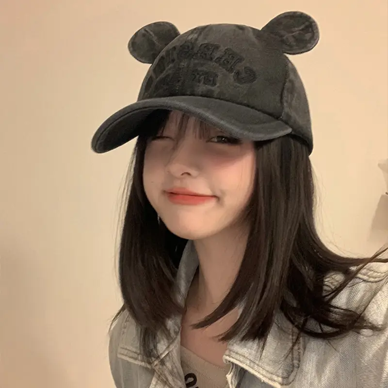 Korean Version Bear Ear Denim Cap with Letter Embroidery - Image 7
