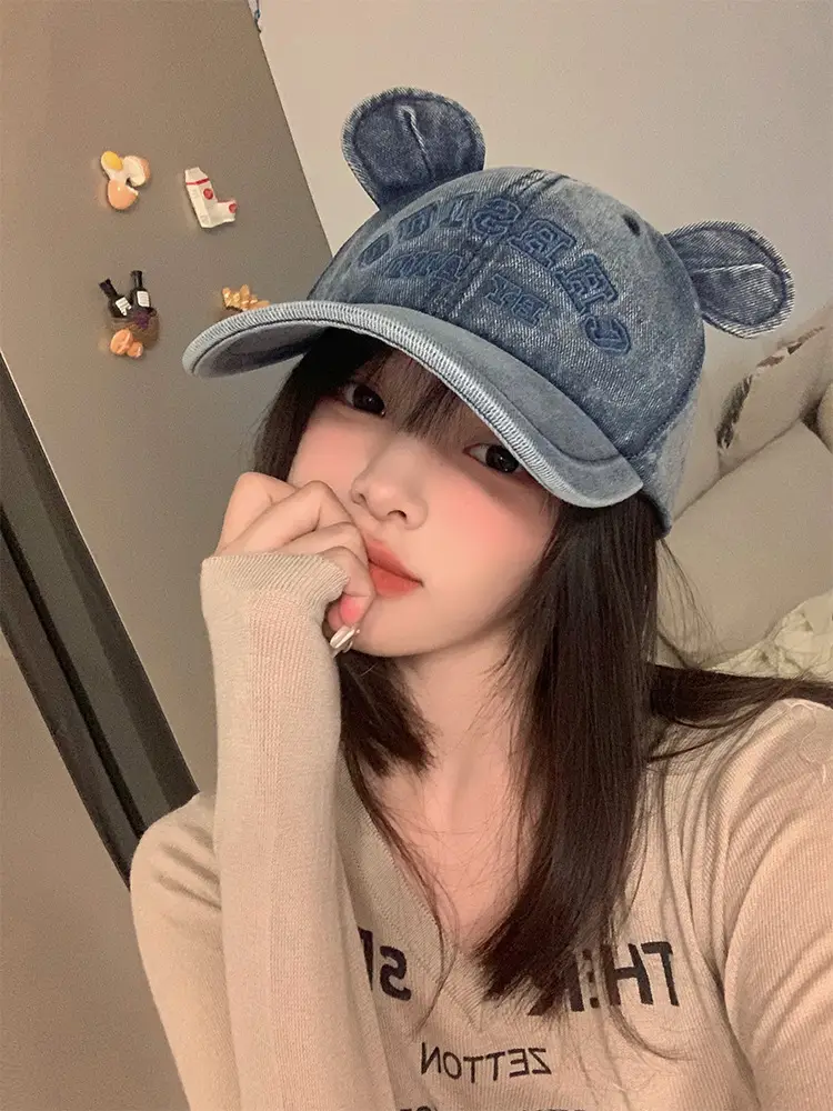 Korean Version Bear Ear Denim Cap with Letter Embroidery — feature 10