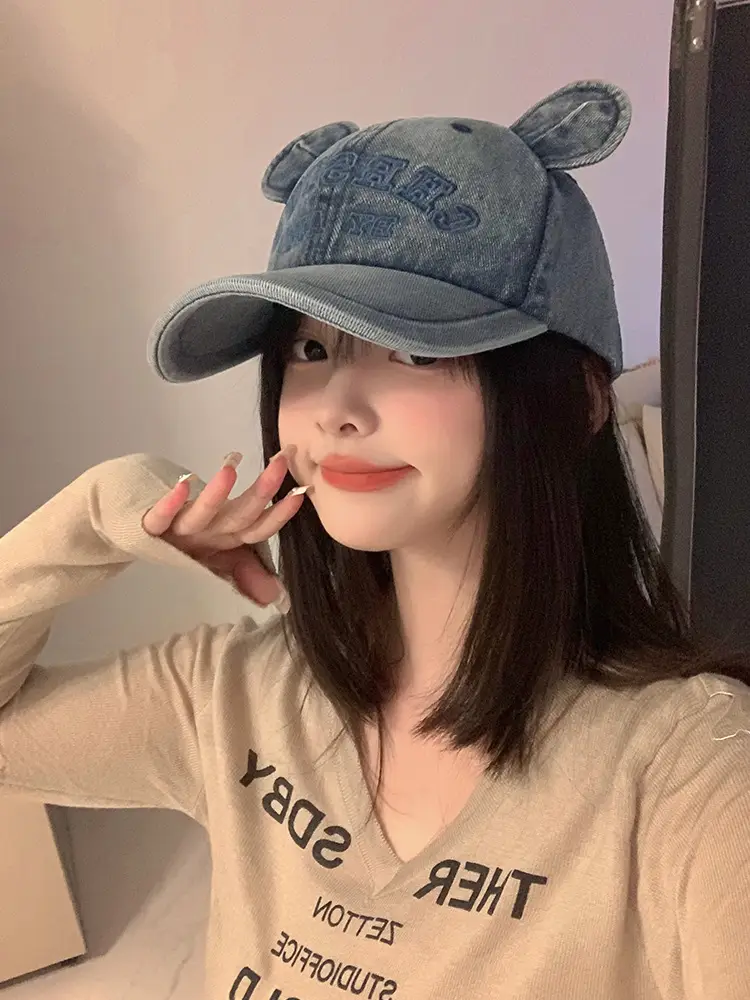 Korean Version Bear Ear Denim Cap with Letter Embroidery — feature 11
