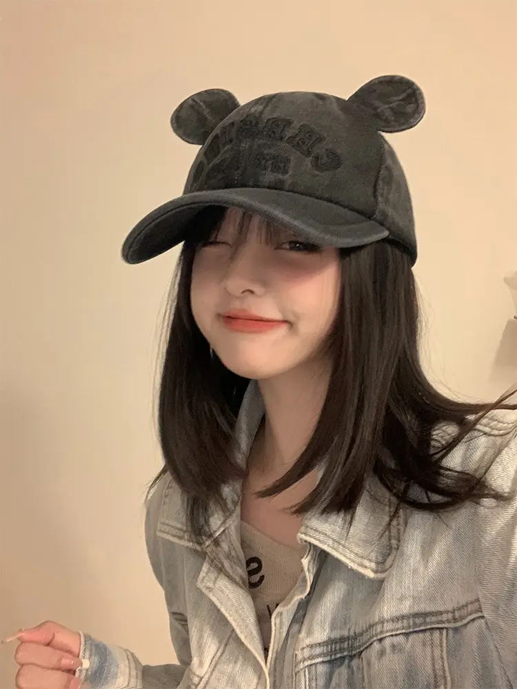 Korean Version Bear Ear Denim Cap with Letter Embroidery — feature 12