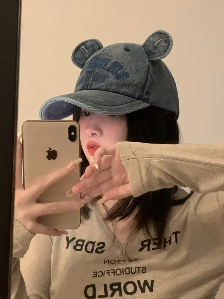 Korean Version Bear Ear Denim Cap with Letter Embroidery — feature 13