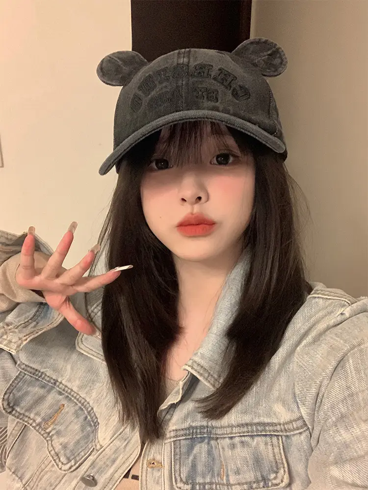 Korean Version Bear Ear Denim Cap with Letter Embroidery — feature 14