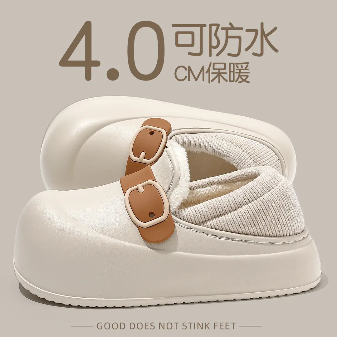 Waterproof Cotton Slippers for Women's Winter Outer Wear, Windproof and Warm Plush Home Indoor Non-Slip Women's Bag Heel Cotton Shoes Wholesale - Image 8