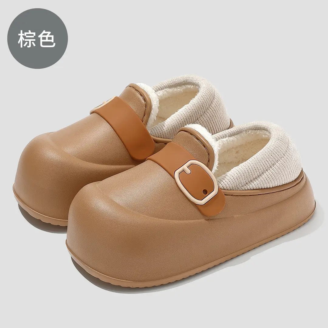 Waterproof Cotton Slippers for Women's Winter Outer Wear, Windproof and Warm Plush Home Indoor Non-Slip Women's Bag Heel Cotton Shoes Wholesale - Image 3
