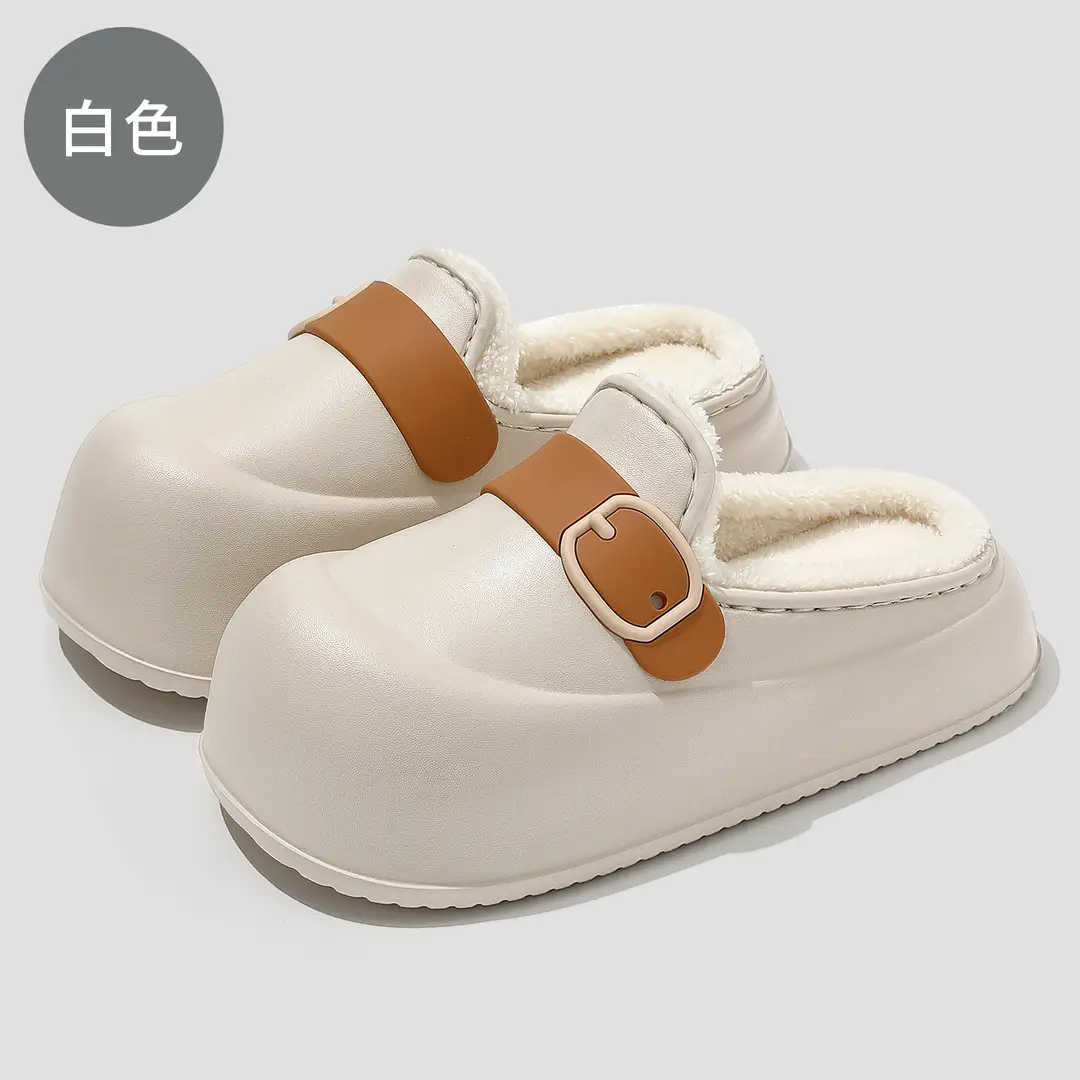 Waterproof Cotton Slippers for Women's Winter Outer Wear, Windproof and Warm Plush Home Indoor Non-Slip Women's Bag Heel Cotton Shoes Wholesale - Image 4