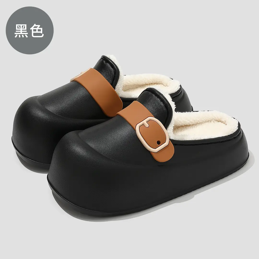 Waterproof Cotton Slippers for Women's Winter Outer Wear, Windproof and Warm Plush Home Indoor Non-Slip Women's Bag Heel Cotton Shoes Wholesale - Image 5