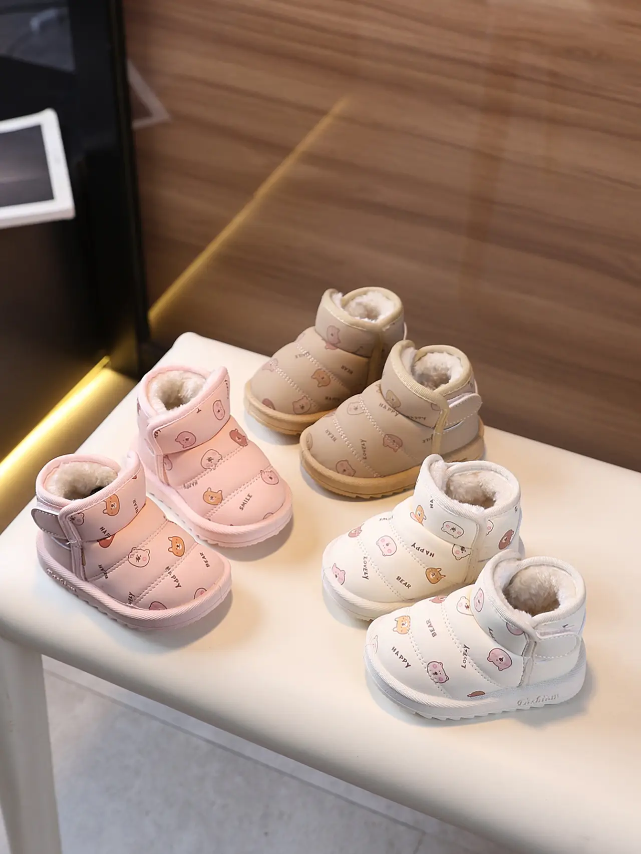 Pink Fleece Lined Toddler Shoes for 6-12 Months — feature 1