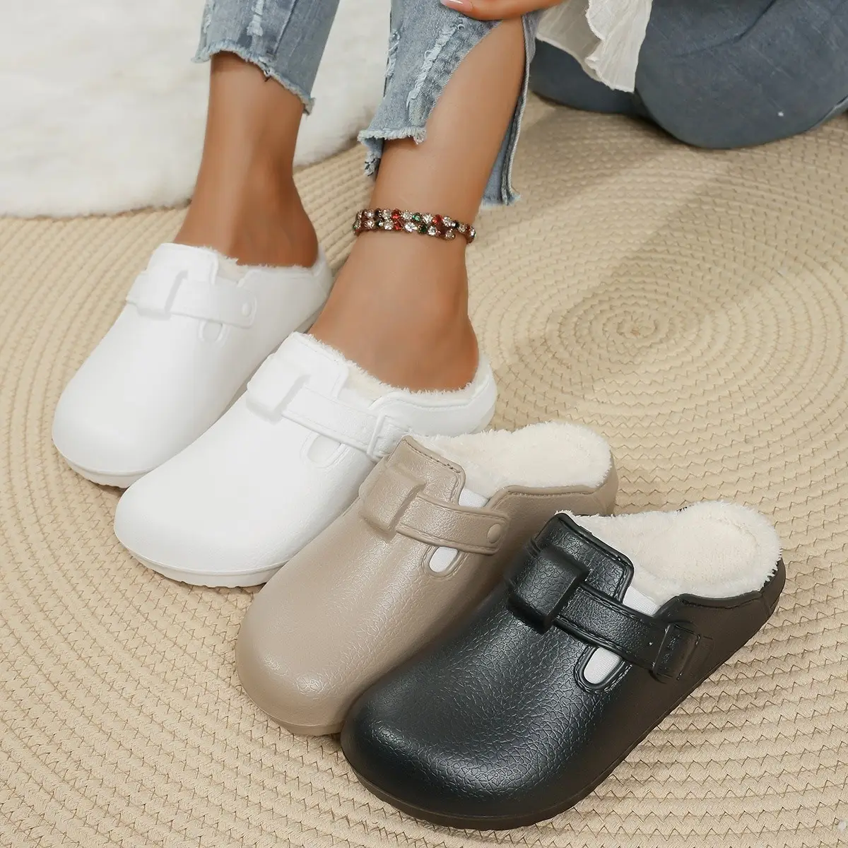 Women Cross-Border Cotton Slipper Beige Winter Waterproof - Image 7