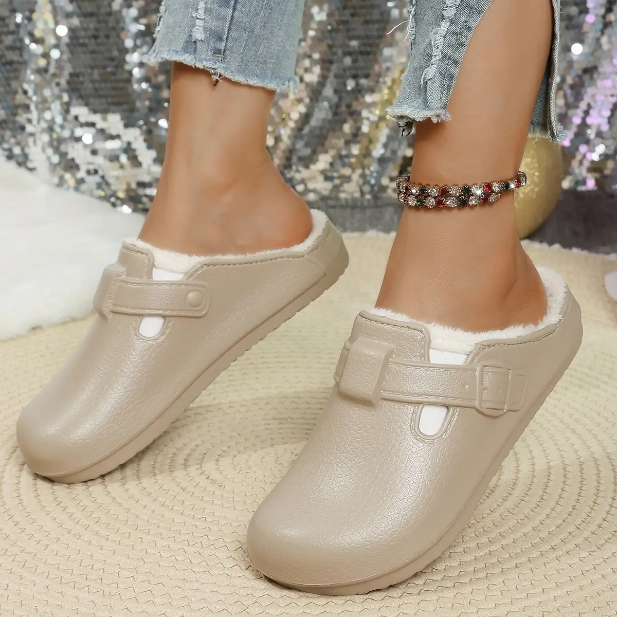 Women Cross-Border Cotton Slipper Beige Winter Waterproof — feature 2