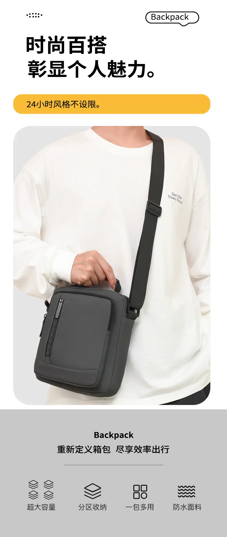 Men's Crossbody Shoulder Bag Blue Black Portable Commuting — feature 4
