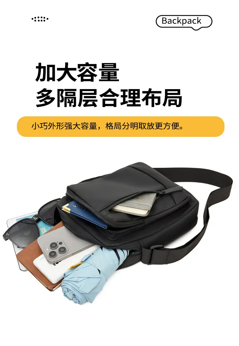 Men's Crossbody Shoulder Bag Blue Black Portable Commuting — feature 7