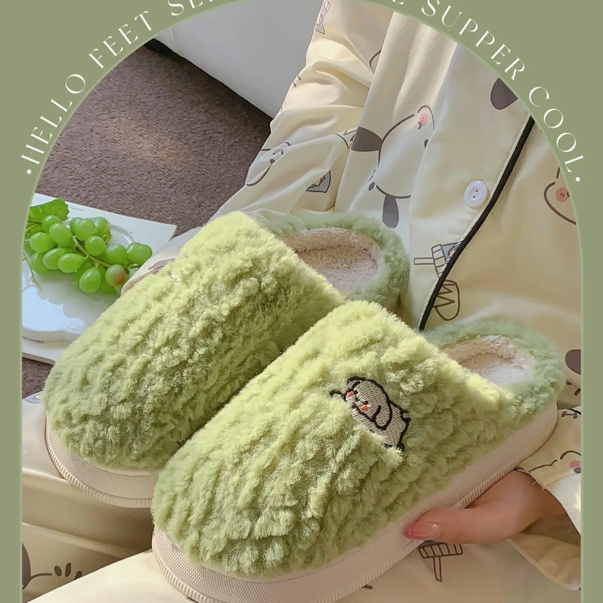 Cute Fleece Lined Women's Slippers Yellow Winter — feature 14