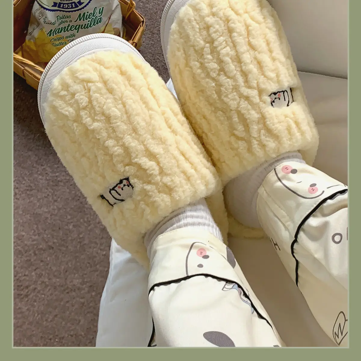 Cute Fleece Lined Women's Slippers Yellow Winter — feature 17