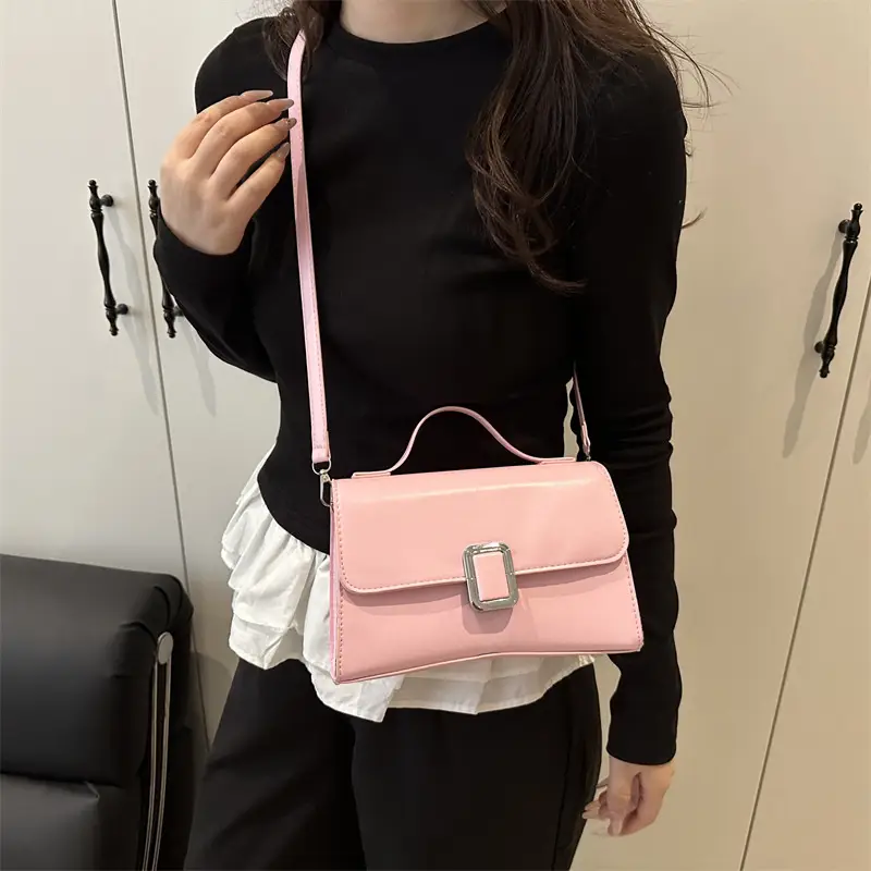 Women's Brown Square Satchel Bag with Metal Clasp