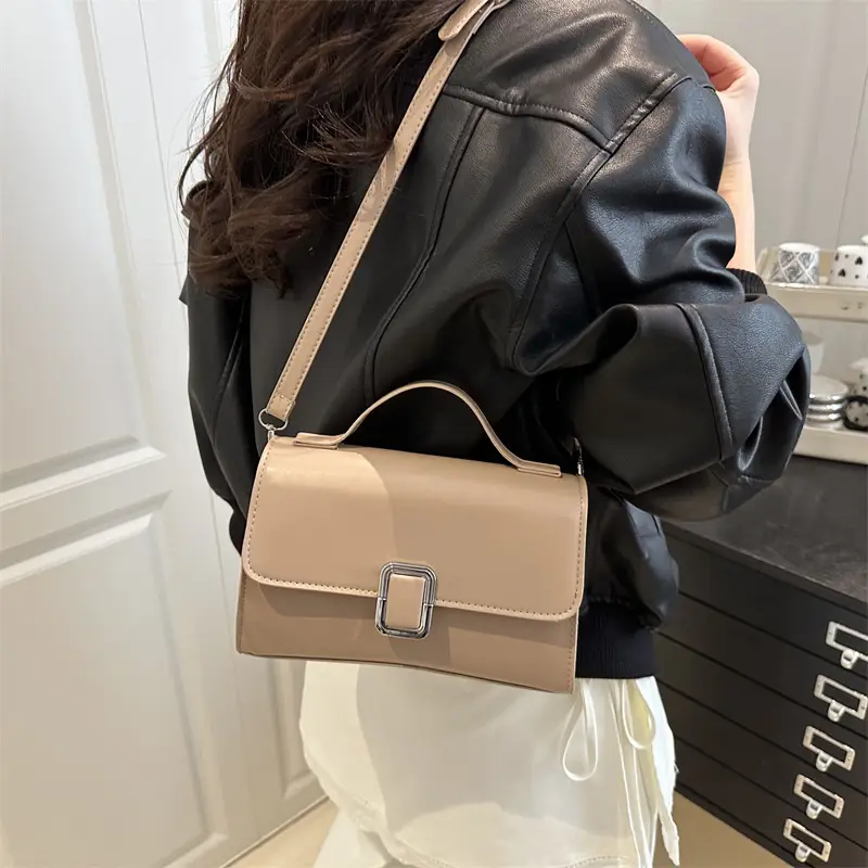Women's Brown Square Satchel Bag with Metal Clasp