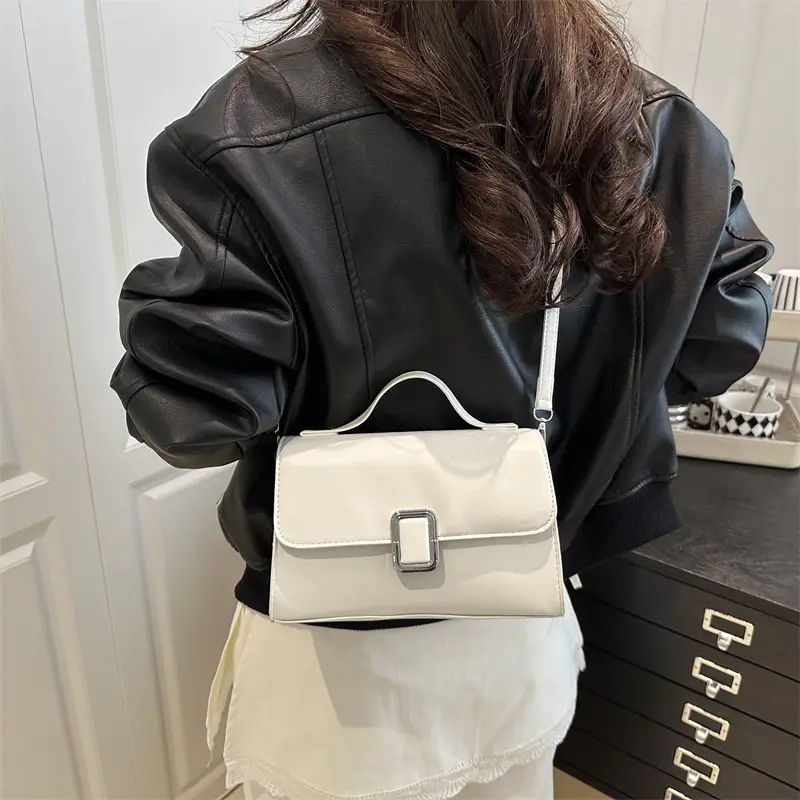 Women's Brown Square Satchel Bag with Metal Clasp