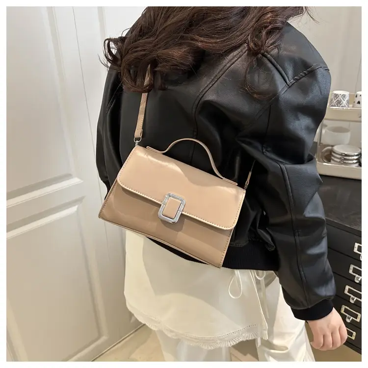 Women's Brown Square Satchel Bag with Metal Clasp — feature 10