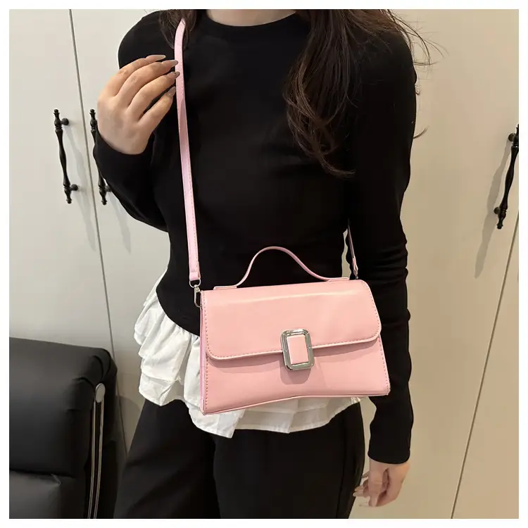 Women's Brown Square Satchel Bag with Metal Clasp — feature 12