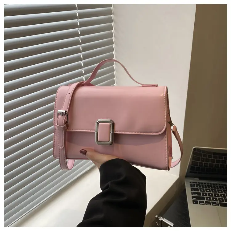 Women's Brown Square Satchel Bag with Metal Clasp — feature 17
