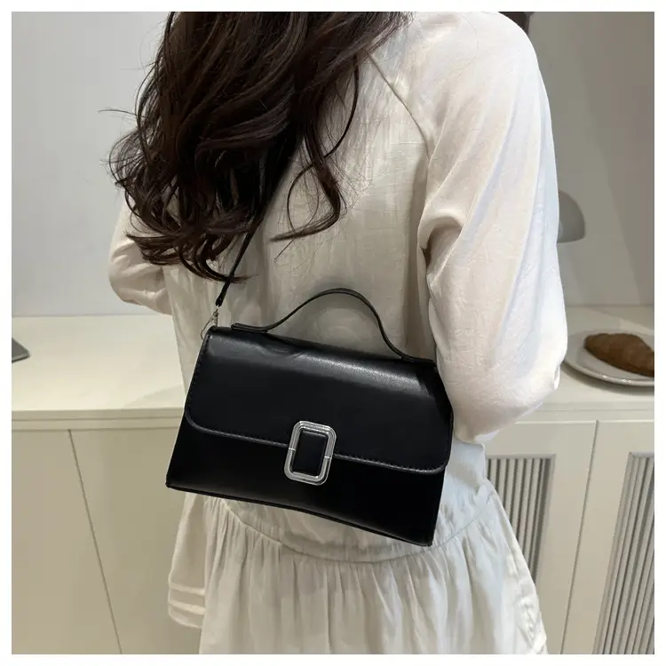 Women's Brown Square Satchel Bag with Metal Clasp — feature 9