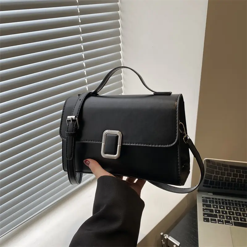 Women's Brown Square Satchel Bag with Metal Clasp