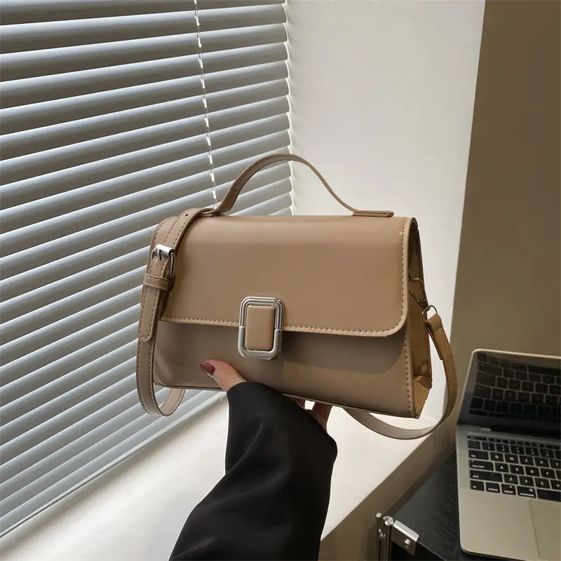 Women's Brown Square Satchel Bag with Metal Clasp