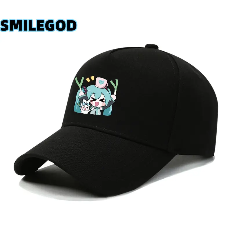 Hatsune Miku Cartoon Cap Black Curved Brim