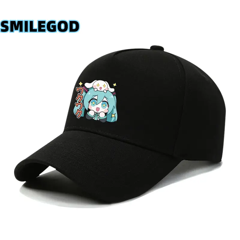 Hatsune Miku Cartoon Cap Black Curved Brim