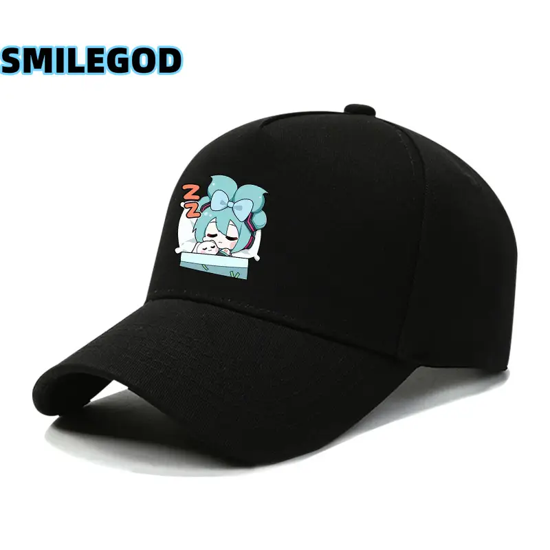 Hatsune Miku Cartoon Cap Black Curved Brim