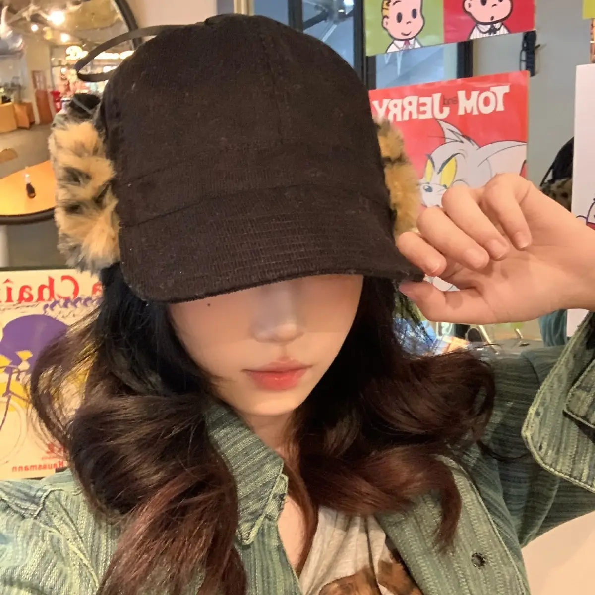 Women Plush Japanese Trapper Hat with Leopard Print - Image 7