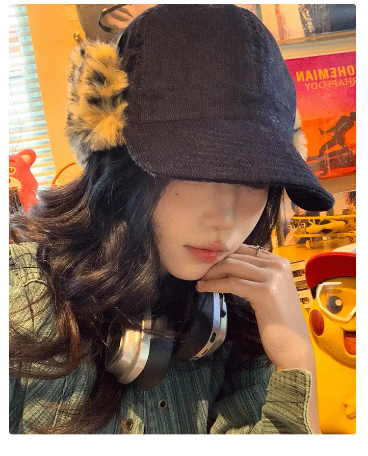 Women Plush Japanese Trapper Hat with Leopard Print — feature 13