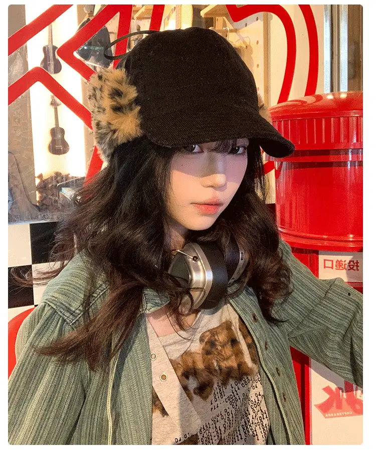 Women Plush Japanese Trapper Hat with Leopard Print — feature 14