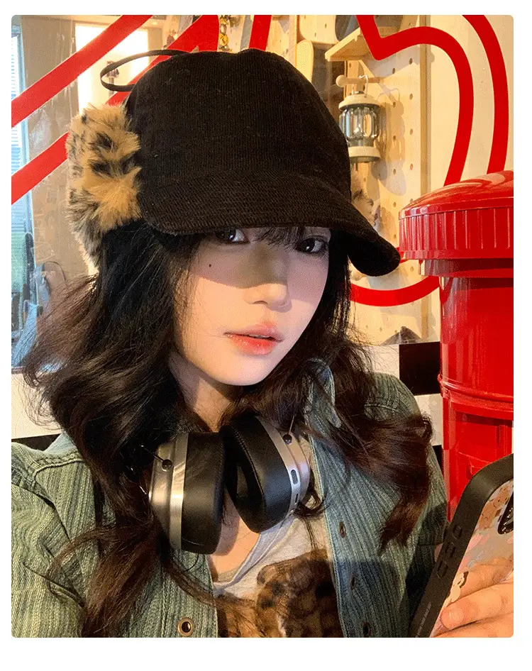 Women Plush Japanese Trapper Hat with Leopard Print — feature 15
