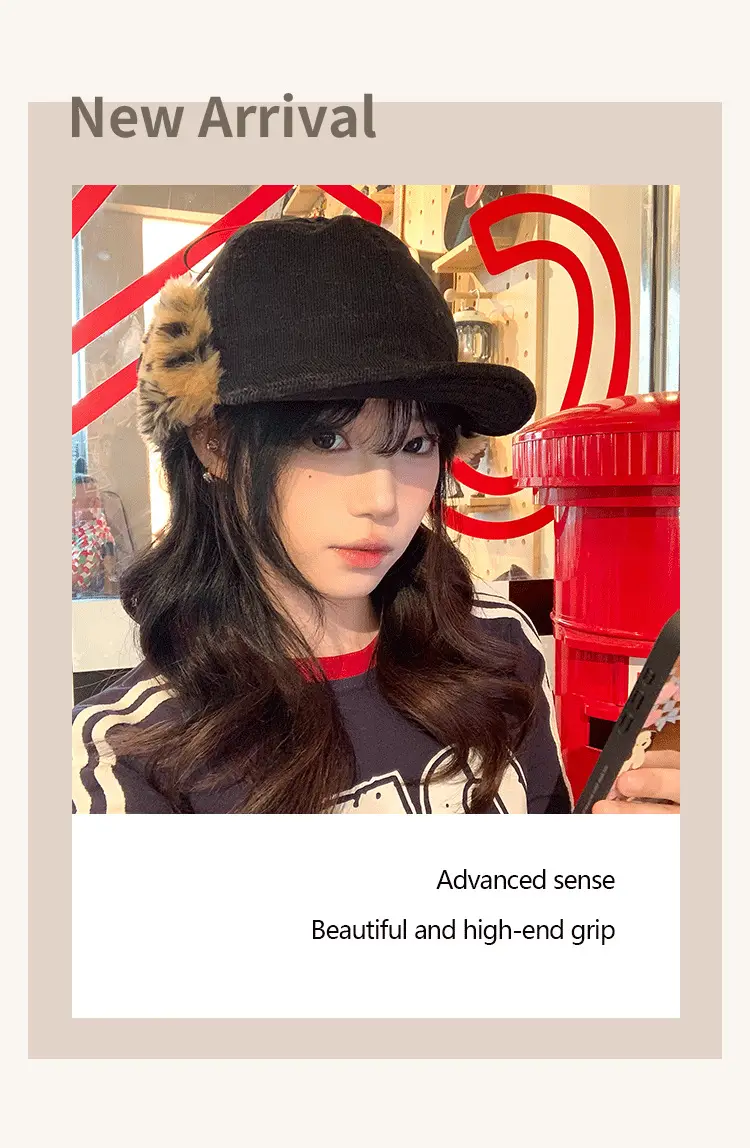 Women Plush Japanese Trapper Hat with Leopard Print — feature 7