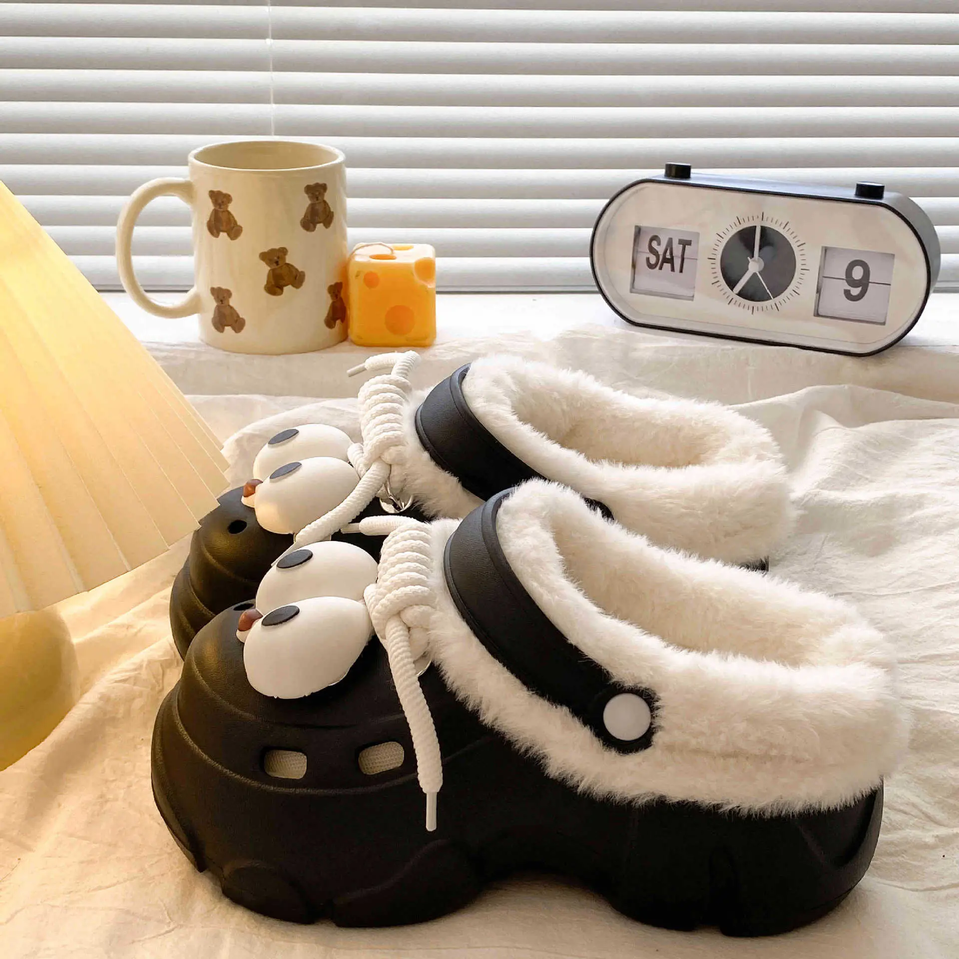 Women Detachable Cotton Clog Shoes Black White Arch Support - Image 6