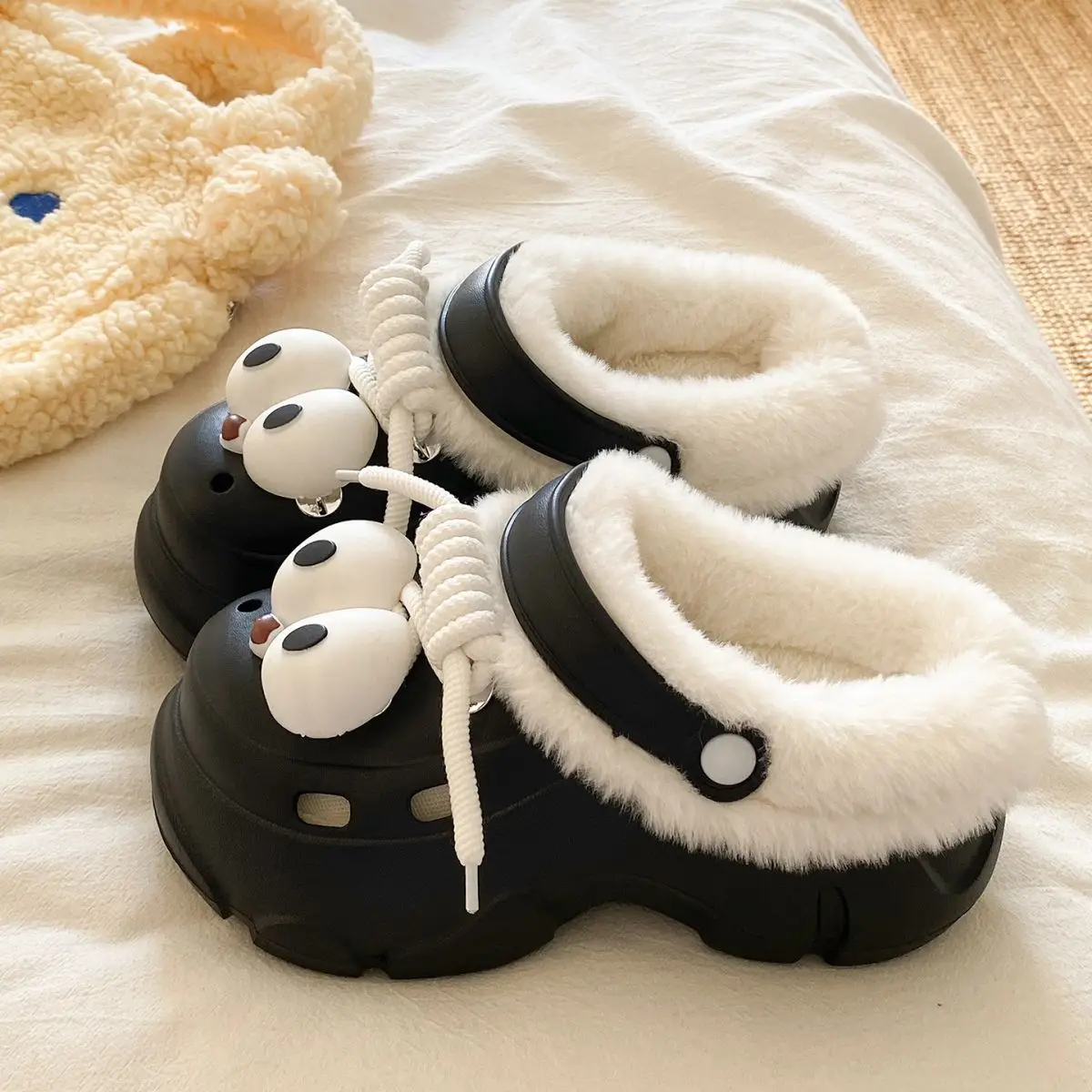 Women Detachable Cotton Clog Shoes Black White Arch Support — feature 25