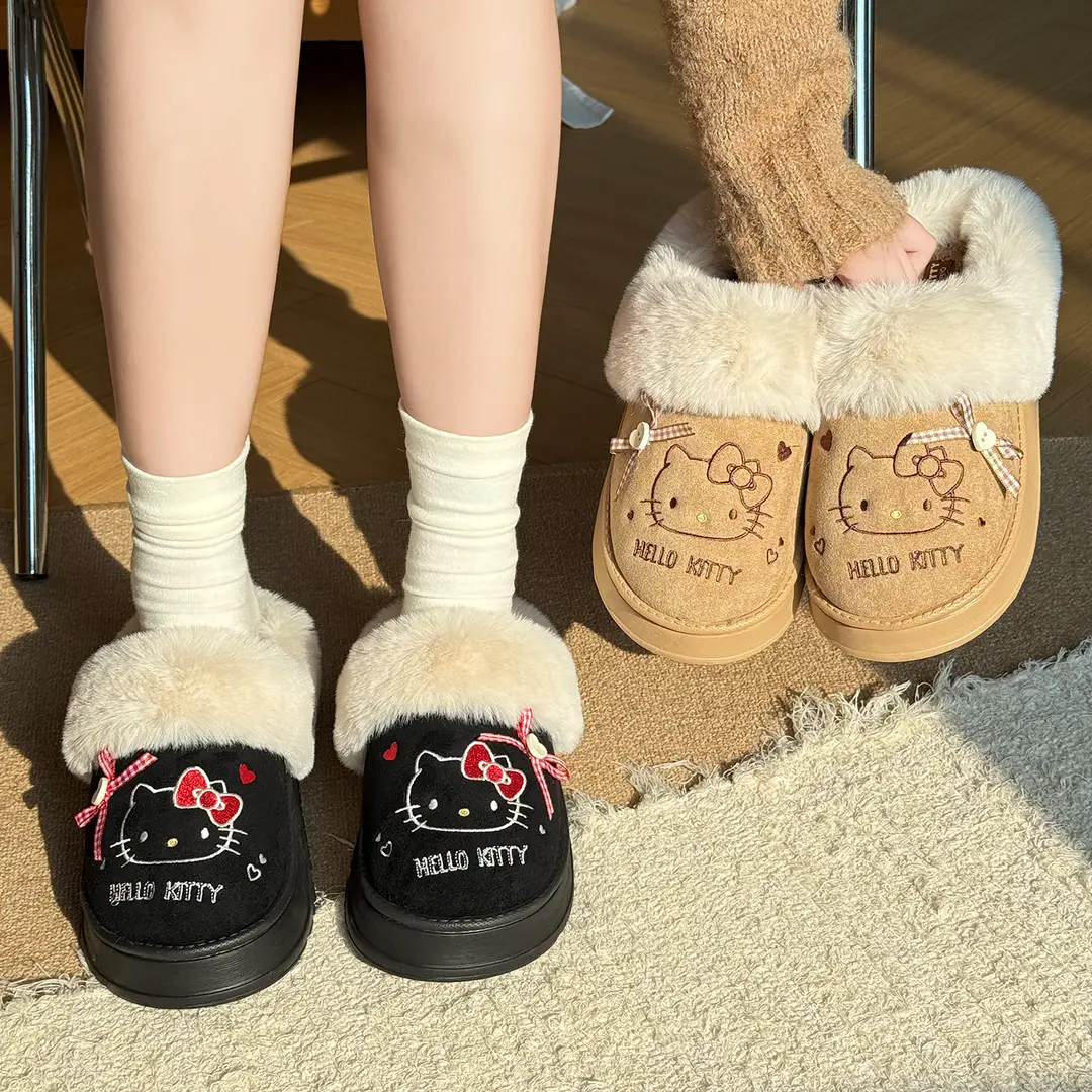 Nanbowan Genuine Kt Cat Cotton Slippers for Women in Autumn and Winter Cute Home Fleece-Lined Warm Outer Wear Furry Slippers for Women - Image 4