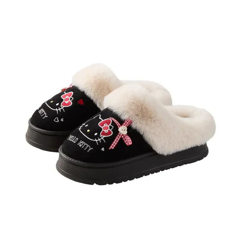 Nanbowan Genuine Kt Cat Cotton Slippers for Women in Autumn and Winter Cute Home Fleece-Lined Warm Outer Wear Furry Slippers for Women - Image 7