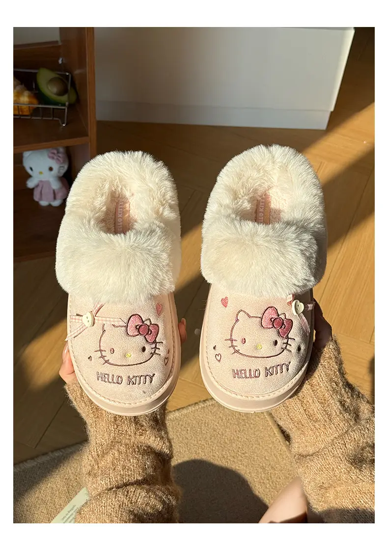 Nanbowan Genuine Kt Cat Cotton Slippers for Women in Autumn and Winter Cute Home Fleece-Lined Warm Outer Wear Furry Slippers for Women — feature 3