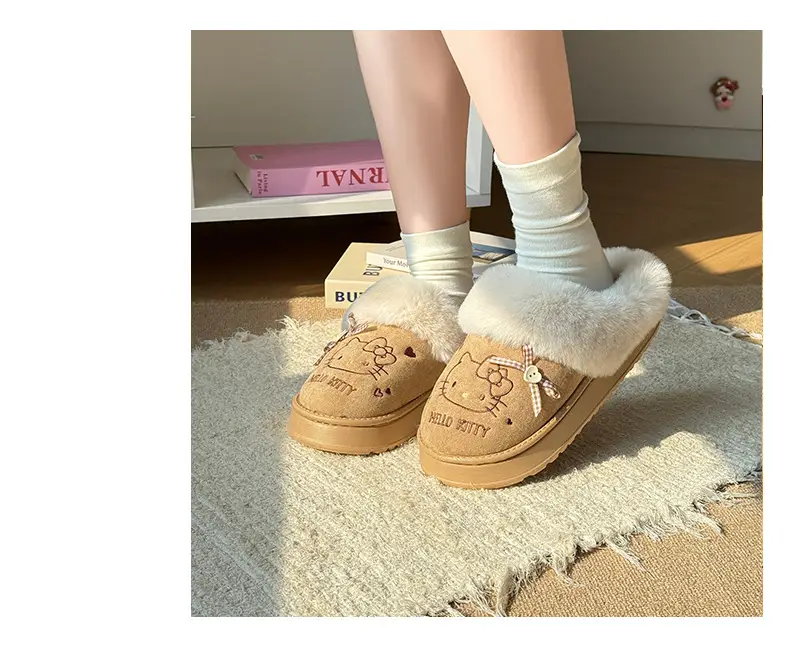 Nanbowan Genuine Kt Cat Cotton Slippers for Women in Autumn and Winter Cute Home Fleece-Lined Warm Outer Wear Furry Slippers for Women — feature 4