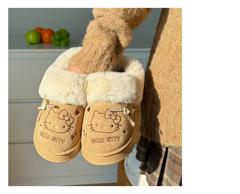 Nanbowan Genuine Kt Cat Cotton Slippers for Women in Autumn and Winter Cute Home Fleece-Lined Warm Outer Wear Furry Slippers for Women — feature 5
