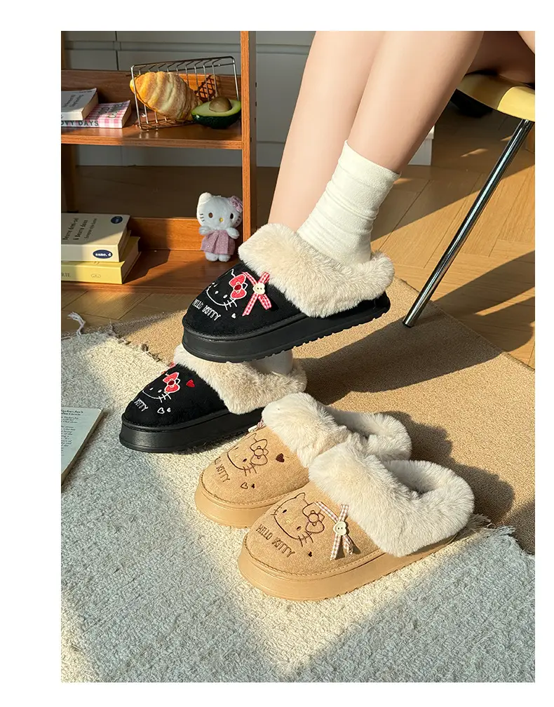 Nanbowan Genuine Kt Cat Cotton Slippers for Women in Autumn and Winter Cute Home Fleece-Lined Warm Outer Wear Furry Slippers for Women — feature 6