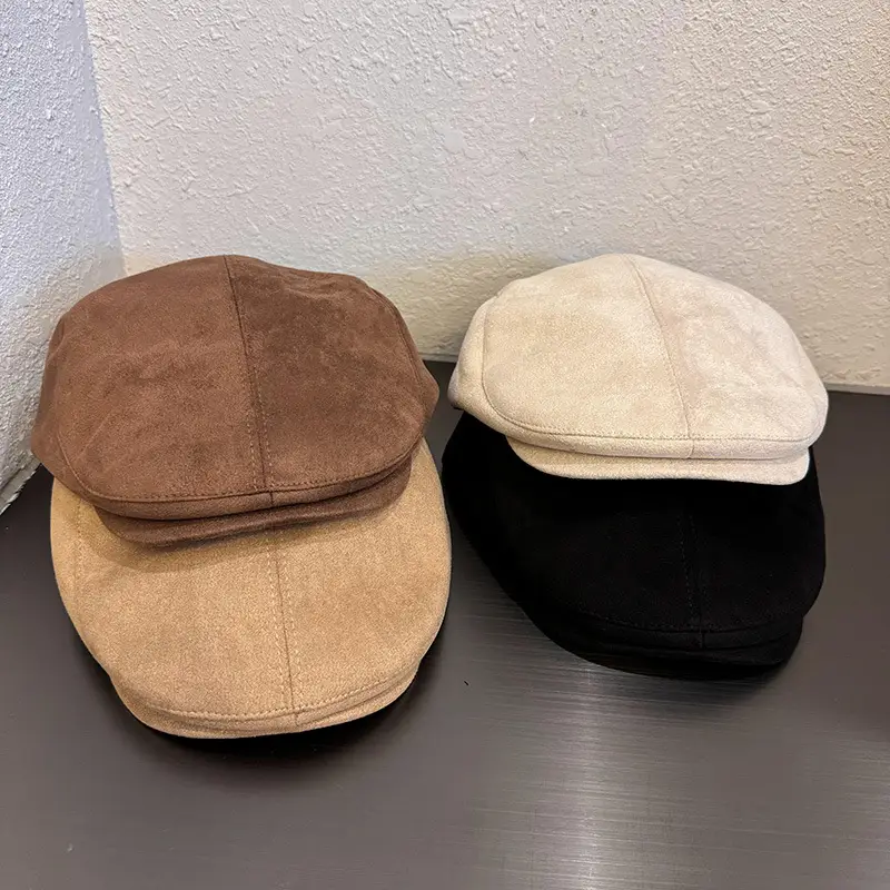 Women Brown Suede Forward Cap Small Beret — feature 5