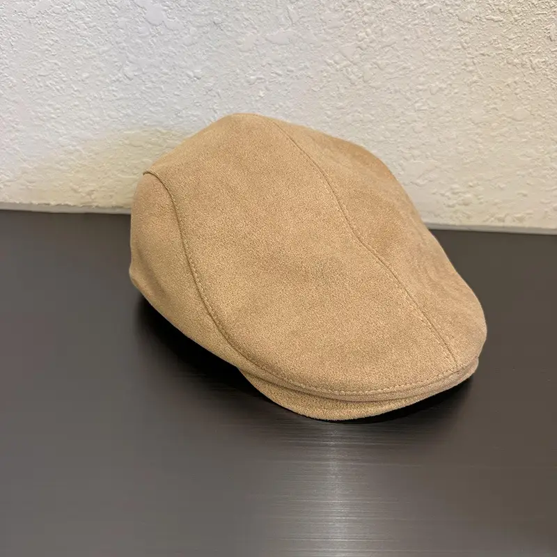 Women Brown Suede Forward Cap Small Beret - Image 4