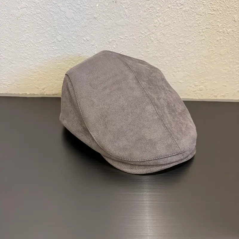 Women Brown Suede Forward Cap Small Beret - Image 5