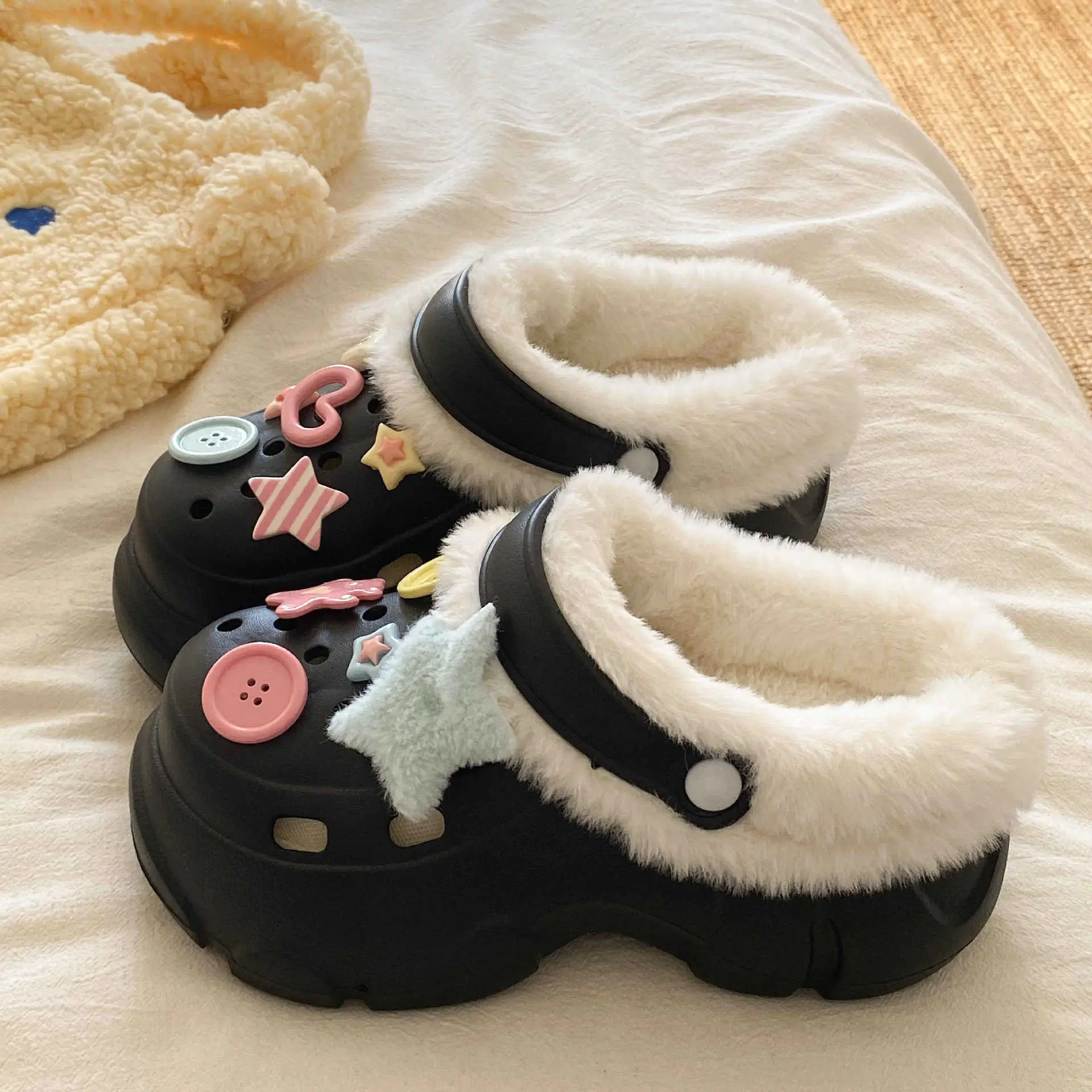Baby Fleece Lined Clogs with Cute Decor - Image 2