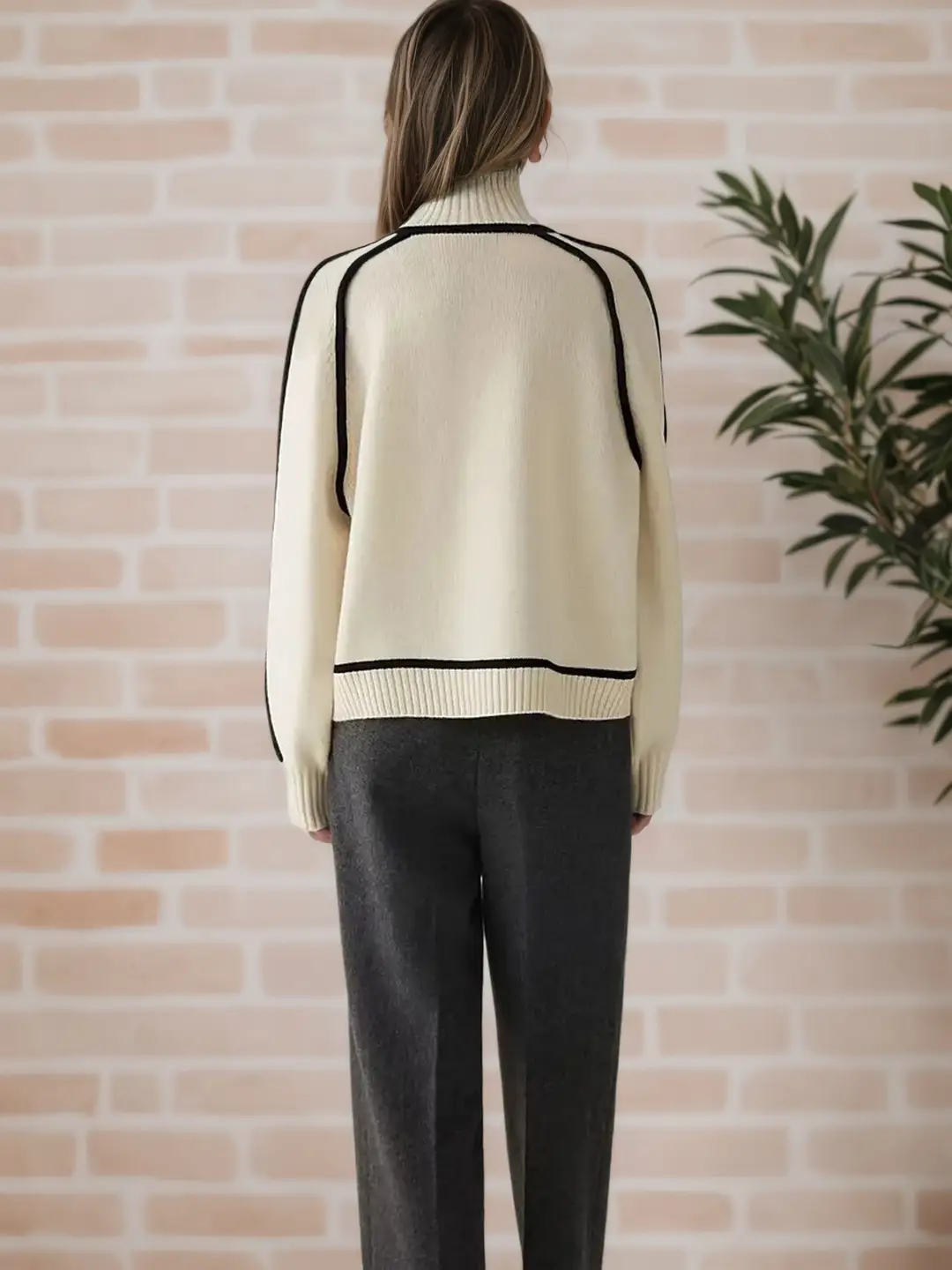 Cross-Border Trade Autumn and Winter Half-High Collar Three-Dimensional Striped Slimming Casual Loose Pullover Knit Sweater Lazy Style Sweater — feature 23